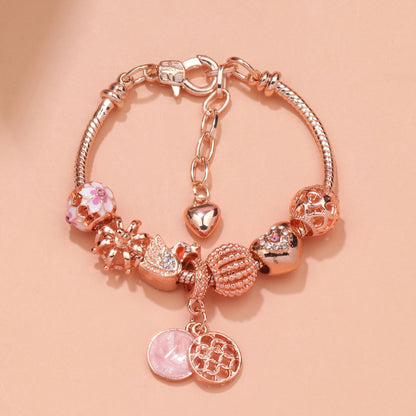 Hollow Crystal-Encrusted Swan Crown Flower Heart Bracelet(rose gold,18cm) - Image 4