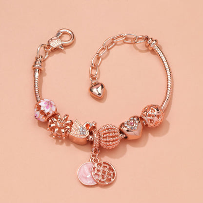 Hollow Crystal-Encrusted Swan Crown Flower Heart Bracelet(rose gold,18cm) - Image 7