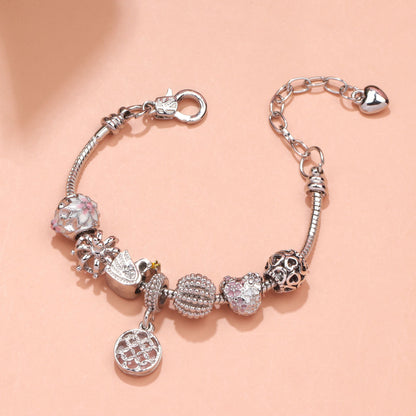 Hollow Crystal-Encrusted Swan Crown Flower Heart Bracelet(silver,18cm) - Image 4
