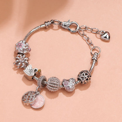 Hollow Crystal-Encrusted Swan Crown Flower Heart Bracelet(silver,20cm) - Image 3