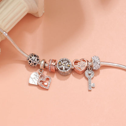 Crystal-studded Hollow Heart Key Tree of Life Bracelet(silver,17cm) - Image 2