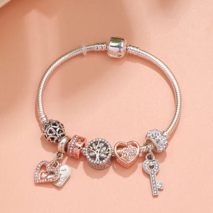 Crystal-studded Hollow Heart Key Tree of Life Bracelet(silver,18cm) - Image 3
