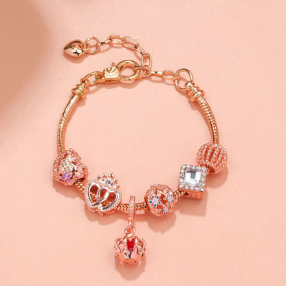 Hollow-out Rhinestone Heart Flower Charm Bracelet(rose gold,17cm) - Image 6