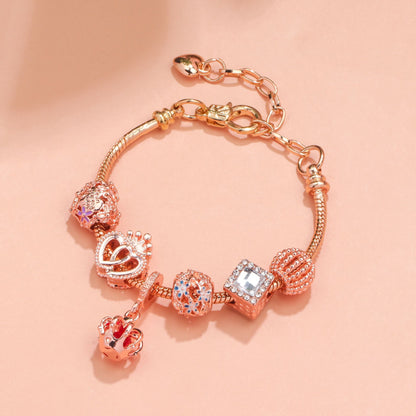 Hollow-out Rhinestone Heart Flower Charm Bracelet(rose gold,19cm) - Image 4