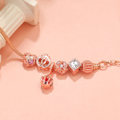 Hollow-out Rhinestone Heart Flower Charm Bracelet(rose gold,20cm) - Image 2