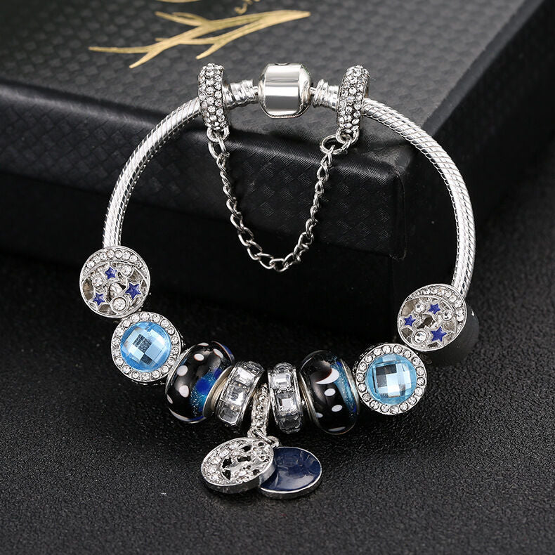 Blue Starry Sky Charm Bracelet with Moon & Star Pendant(18cm) - Image 4