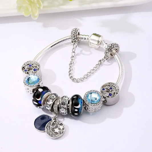 Blue Starry Sky Charm Bracelet with Moon & Star Pendant(19cm) - Image 2