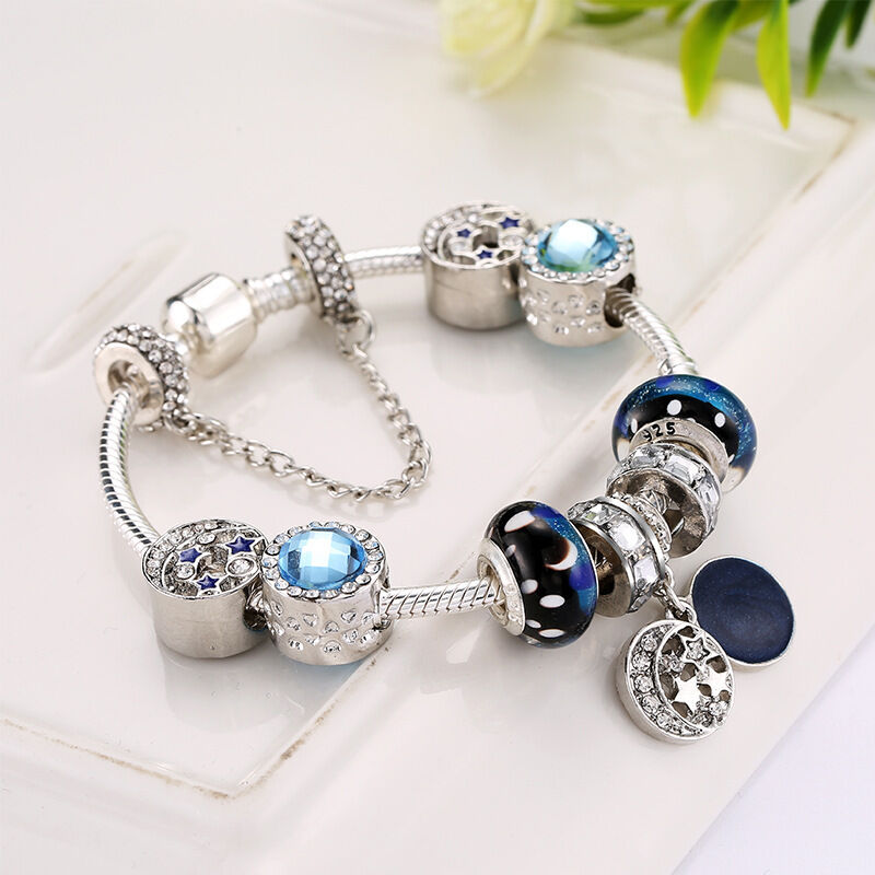 Blue Starry Sky Charm Bracelet with Moon & Star Pendant(19cm) - Image 3