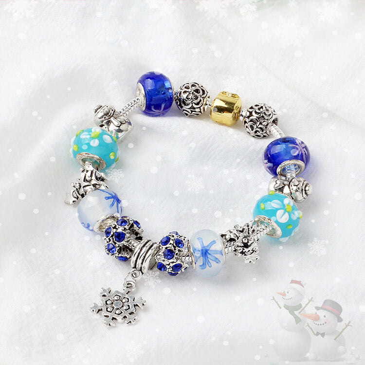 Christmas Snowman & Pine Tree Bead Bracelet with Snowflake Pendant Bracelet(19cm) - Image 2