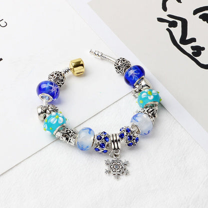 Christmas Snowman & Pine Tree Bead Bracelet with Snowflake Pendant Bracelet(19cm) - Image 4