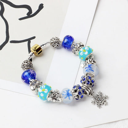 Christmas Snowman & Pine Tree Bead Bracelet with Snowflake Pendant Bracelet(20cm) - Image 3