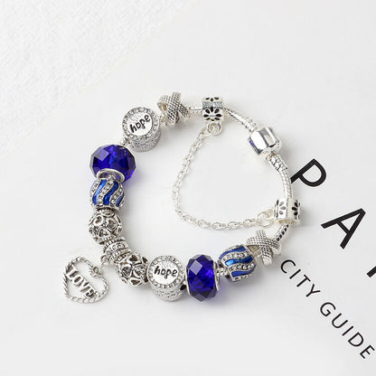 Romantic Love Heart Pendant Bracelet with Rhinestones, Glass Beads(19cm) - Image 4