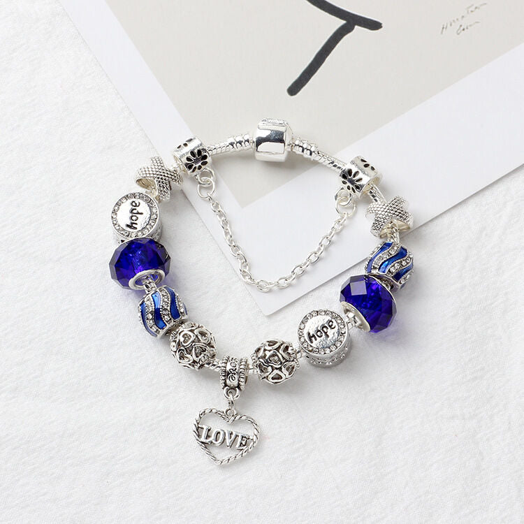 Romantic Love Heart Pendant Bracelet with Rhinestones, Glass Beads(20cm) - Image 2