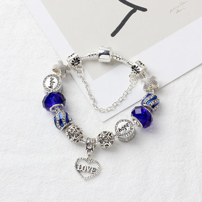 Romantic Love Heart Pendant Bracelet with Rhinestones, Glass Beads(20cm) - Image 2
