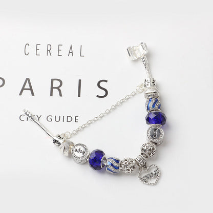 Romantic Love Heart Pendant Bracelet with Rhinestones, Glass Beads(20cm) - Image 3