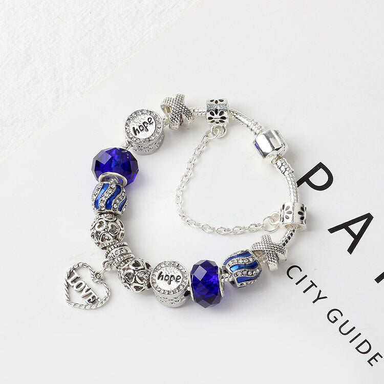 Romantic Love Heart Pendant Bracelet with Rhinestones, Glass Beads(20cm) - Image 4