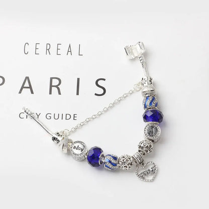 Romantic Love Heart Pendant Bracelet with Rhinestones, Glass Beads(21cm) - Image 3
