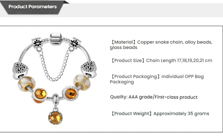 Yellow Zircon Heart Glass Beaded Bracelet with Rhinestones(18cm) - Image 6
