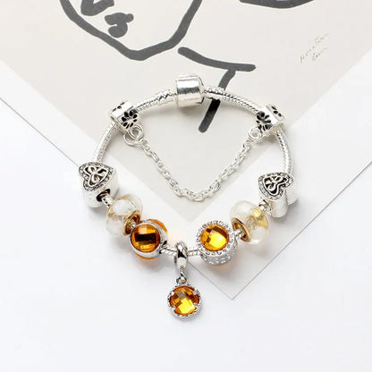 Yellow Zircon Heart Glass Beaded Bracelet with Rhinestones(19cm) - Image 2