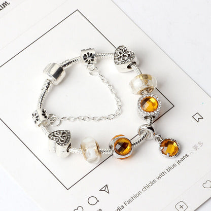 Yellow Zircon Heart Glass Beaded Bracelet with Rhinestones(19cm) - Image 4