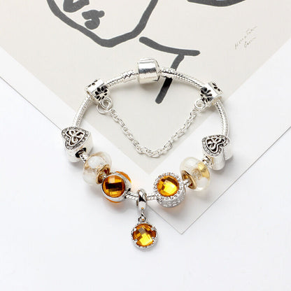 Yellow Zircon Heart Glass Beaded Bracelet with Rhinestones(21cm) - Image 2