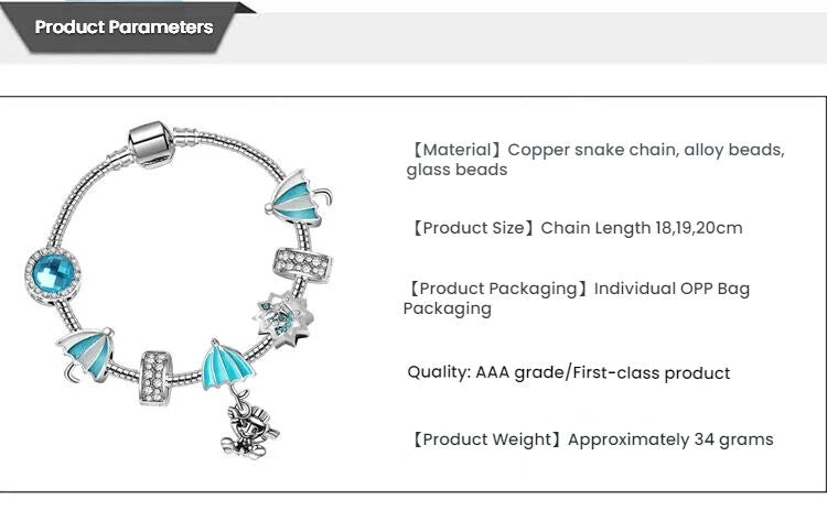 Anime Character Colorful Umbrella Alloy Charm Bracelet with Rhinestones(19cm) - Image 5