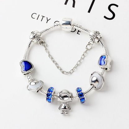 Sci-Fi Universe Spaceship Robot Blue Heart Beaded Bracelet with Rhinestones(18cm) - Image 2