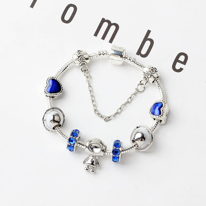 Sci-Fi Universe Spaceship Robot Blue Heart Beaded Bracelet with Rhinestones(18cm) - Image 3