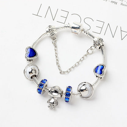 Sci-Fi Universe Spaceship Robot Blue Heart Beaded Bracelet with Rhinestones(18cm) - Image 4
