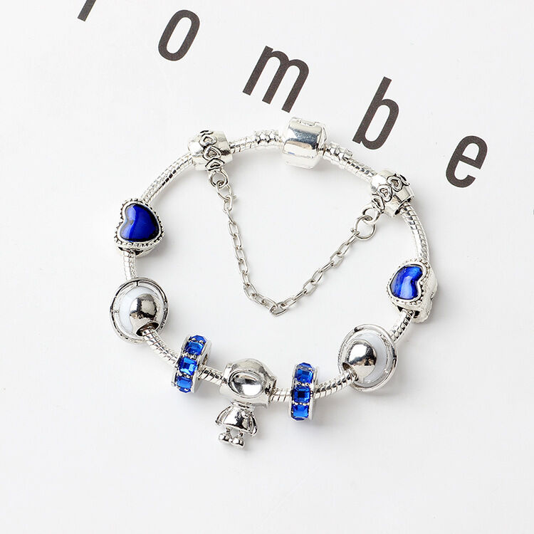 Sci-Fi Universe Spaceship Robot Blue Heart Beaded Bracelet with Rhinestones(19cm) - Image 3