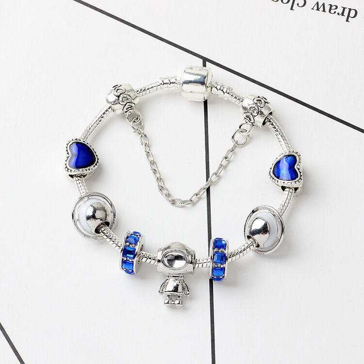 Sci-Fi Universe Spaceship Robot Blue Heart Beaded Bracelet with Rhinestones(19cm) - Image 5