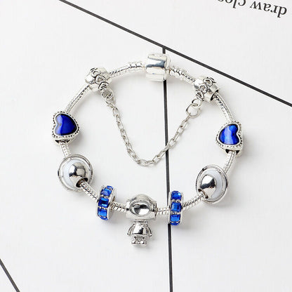 Sci-Fi Universe Spaceship Robot Blue Heart Beaded Bracelet with Rhinestones(19cm) - Image 5