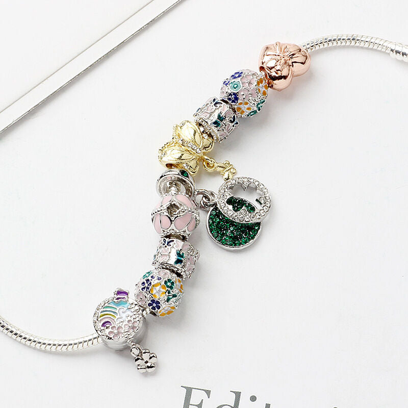 Rhinestone Inlaid Pastoral Style Butterfly Wreath Clover Pendant Bracelet(18cm) - Image 2