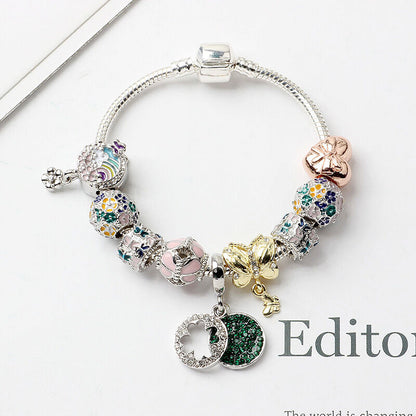 Rhinestone Inlaid Pastoral Style Butterfly Wreath Clover Pendant Bracelet(19cm) - Image 3