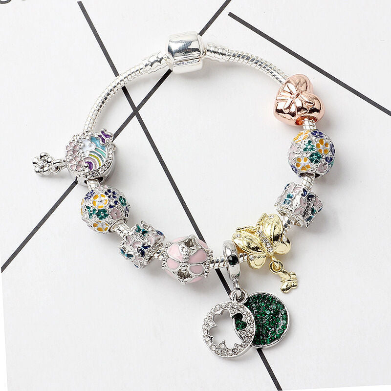 Rhinestone Inlaid Pastoral Style Butterfly Wreath Clover Pendant Bracelet(19cm) - Image 4