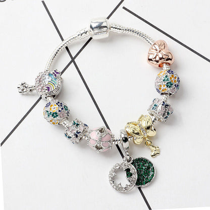 Rhinestone Inlaid Pastoral Style Butterfly Wreath Clover Pendant Bracelet(20cm) - Image 4