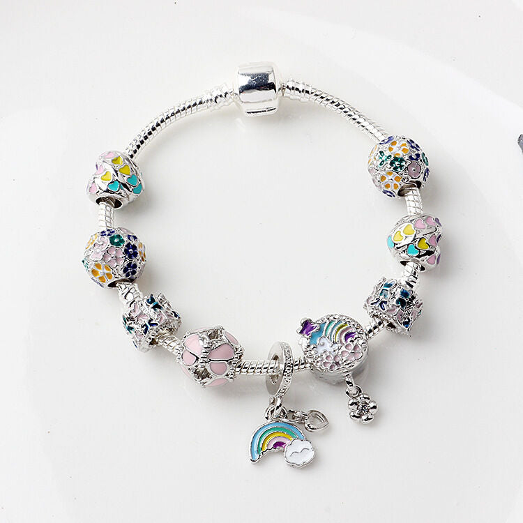 Sky-themed Heart Wreath Rainbow Pendant Alloy Bracelet(18cm) - Image 5