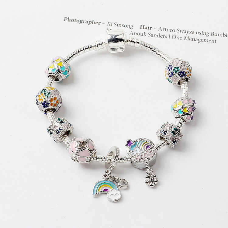 Sky-themed Heart Wreath Rainbow Pendant Alloy Bracelet(19cm) - Image 3