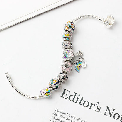 Sky-themed Heart Wreath Rainbow Pendant Alloy Bracelet(19cm) - Image 4