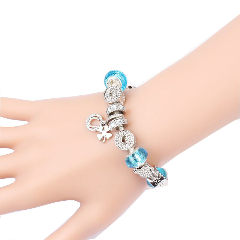Charm Bracelet with Tortoise, Heart, Clover Pendant(Blue,20cm) - Image 2