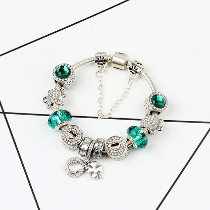 Charm Bracelet with Tortoise, Heart, Clover Pendant(Green,19cm)