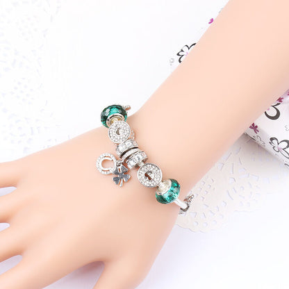 Charm Bracelet with Tortoise, Heart, Clover Pendant(Green,19cm) - Image 2
