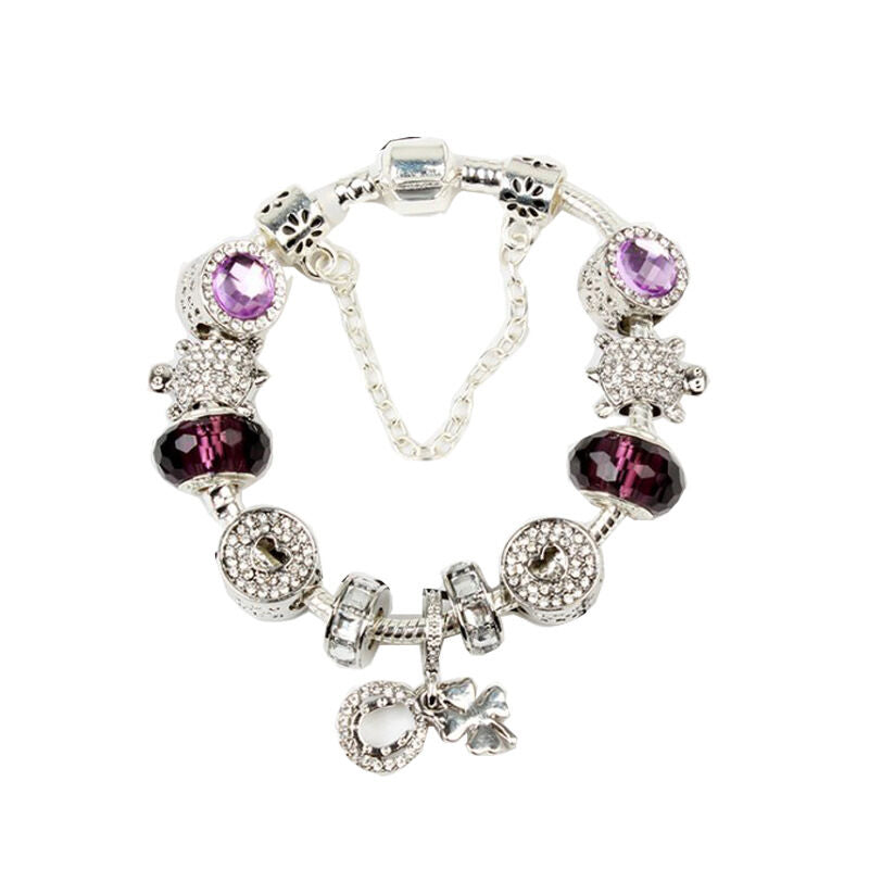 Charm Bracelet with Tortoise, Heart, Clover Pendant(Purple,20cm) - Image 3