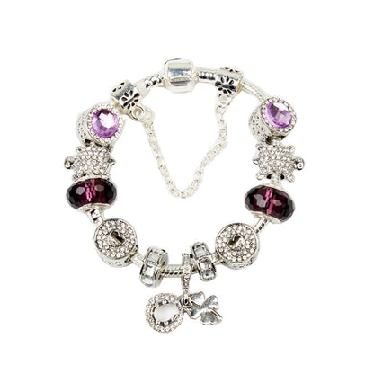 Charm Bracelet with Tortoise, Heart, Clover Pendant(Purple,20cm) - Image 3