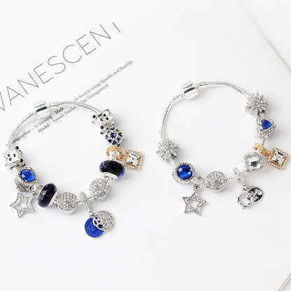 Sparkling Charm Bracelet with Smiley, Crystal, Rhinestone Beads & Hollow Star Zircon Pendants(18cm) - Image 4