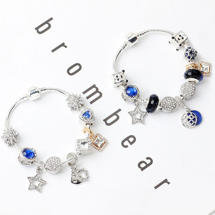 Sparkling Charm Bracelet with Smiley, Crystal, Rhinestone Beads & Hollow Star Zircon Pendants(19cm) - Image 2