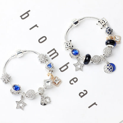 Sparkling Charm Bracelet with Smiley, Crystal, Rhinestone Beads & Hollow Star Zircon Pendants(19cm) - Image 2