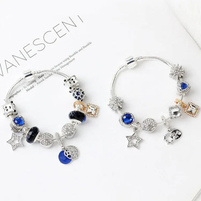 Sparkling Charm Bracelet with Smiley, Crystal, Rhinestone Beads & Hollow Star Zircon Pendants(19cm) - Image 6
