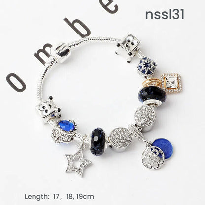Sparkling Charm Bracelet with Smiley, Crystal, Rhinestone Beads & Hollow Star Zircon Pendants(19cm) - Image 6