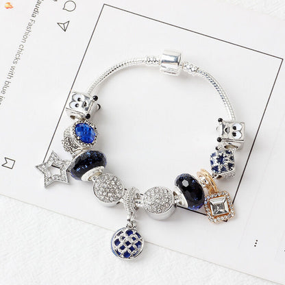 Sparkling Charm Bracelet with Smiley, Crystal, Rhinestone Beads & Hollow Star Zircon Pendants(19cm) - Image 7